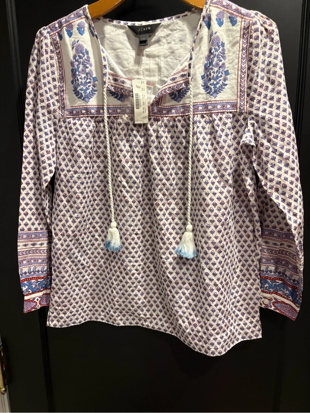J. Crew paisley Printed Peasant Tunic tassels nwt light weight size 4